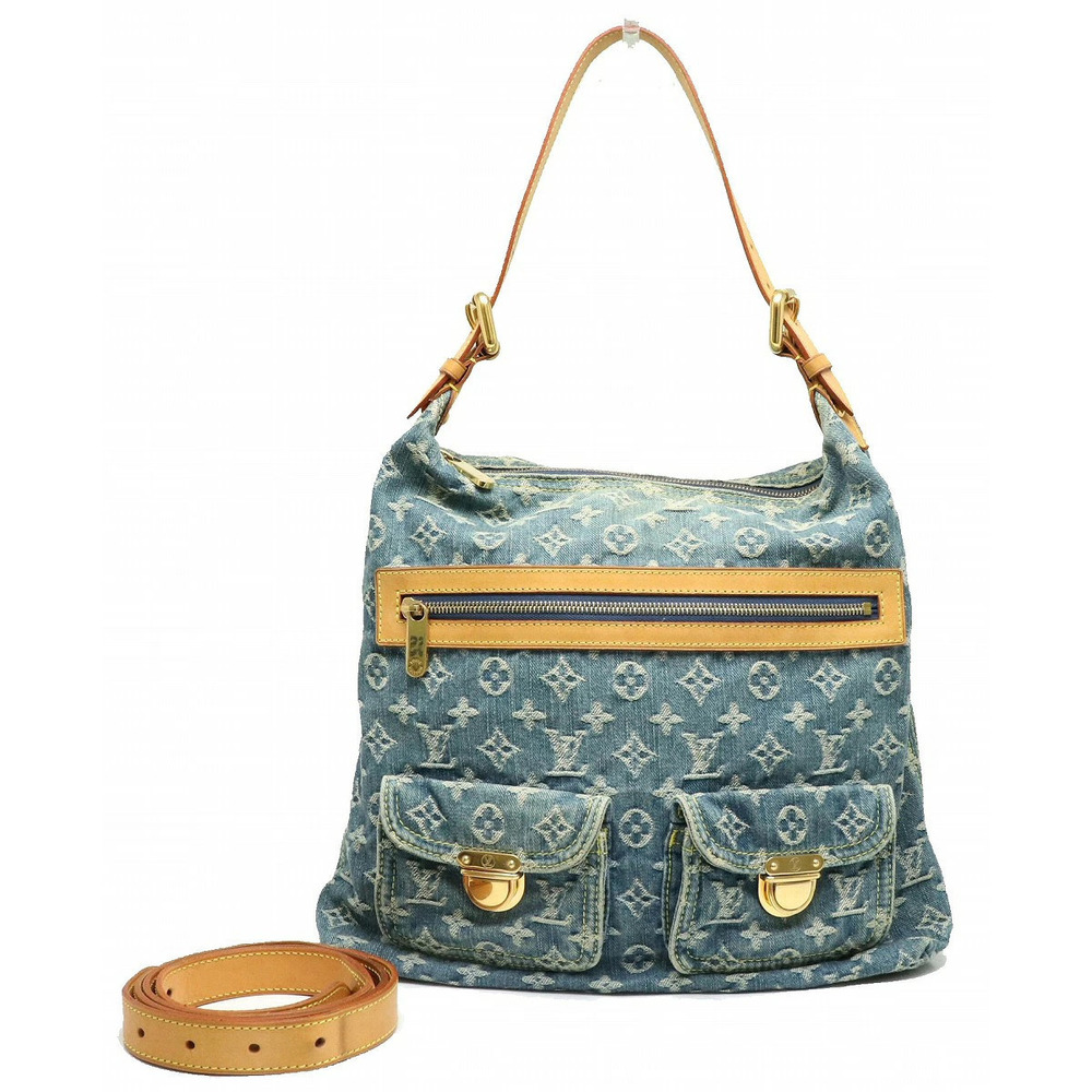 LOUIS VUITTON Monogram Denim Baggy Shoulder Bag One Long Strap Blue